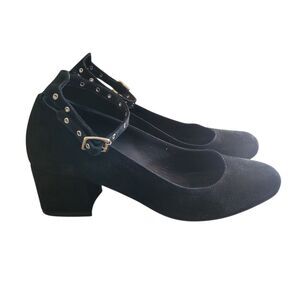 The Kooples Suede High Heels Womens Size 37, US 6.5  Black Ankle Strap Round Toe